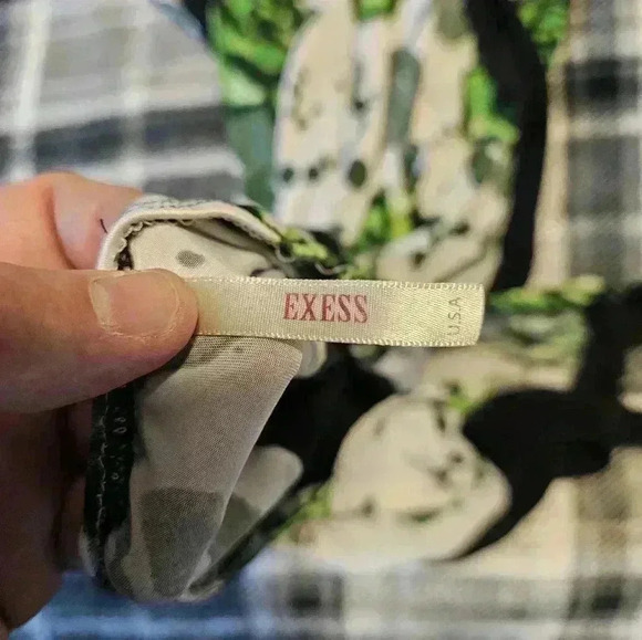 Exess silky halter top size medium white and black dress with green floral - Picture 3 of 9